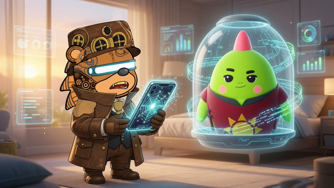 A steampunk-styled character wearing goggles and a top hat examines a glowing tablet displaying charts, while a green, teardrop-shaped figure encased in a futuristic glass dome hovers nearby, surrounded by floating data panels. The image visually reinforces the post's theme of using advanced sleep-tracking technology to transform nightly rest data into meaningful, long-term patterns rather than just single-night scores.