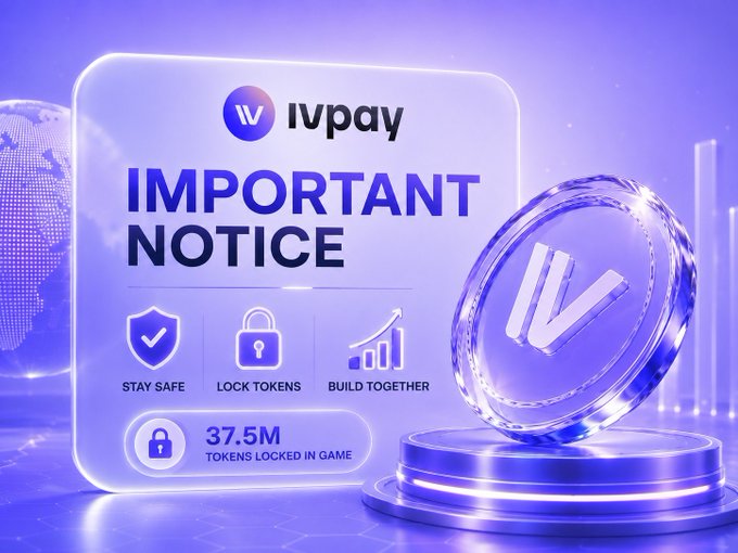 An "IVpay" branded important notice graphic displays icons for "Stay Safe," "Lock Tokens," and "Build Together," along with a metric of "37.5M TOKENS LOCKED IN GAME." The accompanying post warns users against purchasing NFTs from other users on marketplaces like GetGems, as they may have already been redeemed, which aligns with the image's "Stay Safe" advisory and locked token statistics.