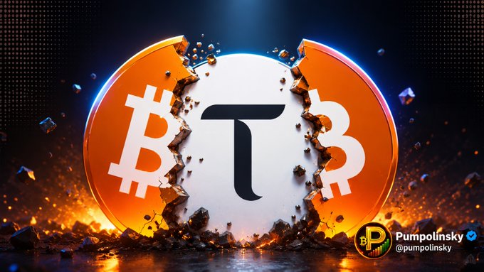 A cracked orange Bitcoin coin reveals a white center with the letter "T," symbolizing Bittensor ($TAO) as the "Bitcoin of AI." The image is branded with "Pumpoiinsky @pumpoiinsky" in the corner, visually reinforcing the post's message about TAO's significance in the AI space.