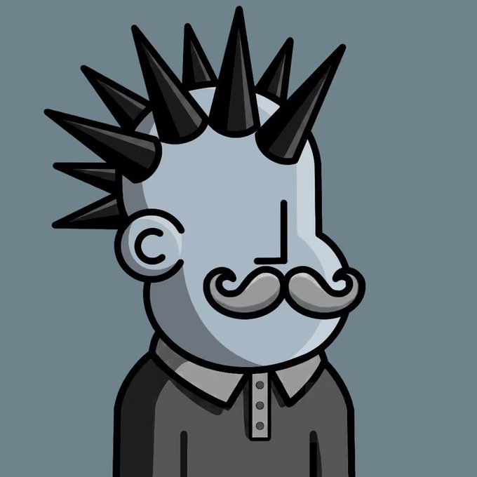The image features a cartoon man with spiky hair, a mustache, and a goatee, giving him an unusual and quirky appearance reminiscent of a character from an old-fashioned video game or movie. The man's face is depicted with black lines around his eyes, which add to the overall eccentricity of his look. As for the content of the image, it appears to be related to a post made by a fan about a virtual character named NPC that runs on a system called FCFS (First Come First Serve). It seems the character's actions are amusing or interesting to the viewer, possibly as part of an old-fashioned game experience.