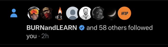 An Instagram notification showing 'BURNandLEARN ✓ and 58 others followed you' with several user profile icons.