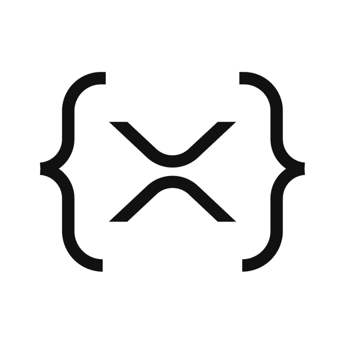 The image shows a stylized "X" logo flanked by curly braces — an older XRP/XRPL icon that has been removed from the official brand kit. The post is commemorating the deprecated logo design with a "R.I.P." farewell.
