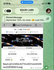 A Telegram message preview shows a coin called "SUPER INTELLIGENCE" on Sol network with the contract address 9agvnJjCcnMQv42TXk92IceUkN35rea2QP969m1cagj and market cap $5.69M.