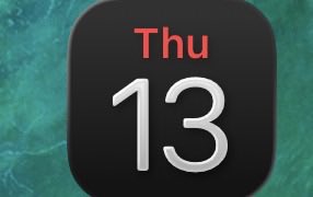A calendar app icon displays "Thu 13" in bold text on a dark background with a teal border, indicating Thursday the 13th. The image humorously highlights the user's misjudgment, as they had predicted the event would occur on Wednesday, but it actually happened on Thursday the 13th.