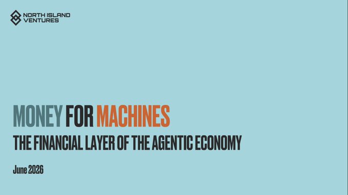 The image features a blue background with white text that reads "Money for Machines" and "The financial layer of the agentic economy". The text is arranged in two columns, with the first column being larger than the second one. There are also some numbers displayed on the image, which could be related to the content or context of the post.