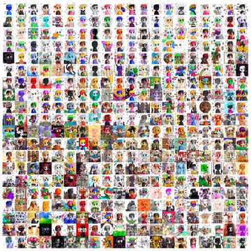 A dense grid collage containing hundreds of tiny thumbnail images, likely characters or figures, arranged in rows and columns.