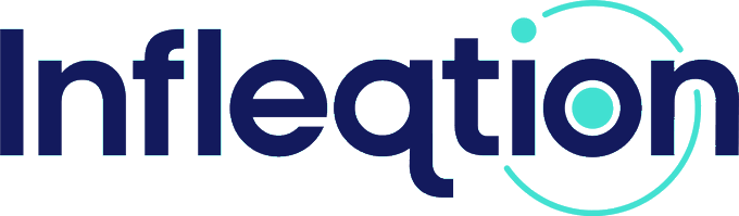 The image displays the Infleqtion logo, featuring the company name in bold dark blue text with a stylized teal circular design element wrapping around the "on" in the name, representing the quantum computing company behind the $INFQ ticker mentioned in the post about their high entry barriers in the quantum industry.