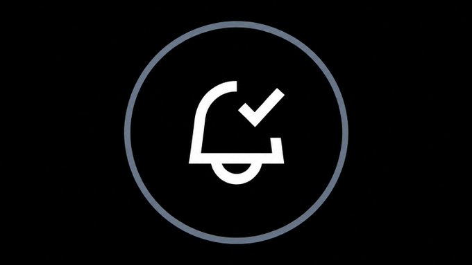 A simple bell icon with a checkmark inside a circular border, shown on a black background, symbolizing that notifications have been turned on or enabled.