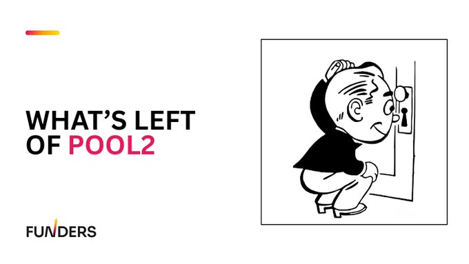 A title card reading 'WHAT'S LEFT OF POOL2' by FUNDERS, featuring a cartoon illustration of a person crouched by a door.