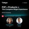 A dark-themed app interface shows 'Billget' branding with a banner reading 'P2P + Products = The Complete Billget Experience' and '100 Giveaway' on August 21.