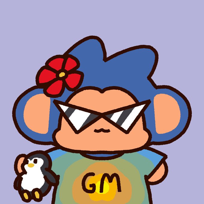 The image features a cartoon character, possibly a monkey or a penguin, wearing sunglasses and holding a stuffed animal. The character has a flower in their hair, adding a touch of whimsy to the scene. The background color is purple, which complements the overall design of the image. The post includes text that reads "What a day Huge thank you to @chimpersHQ and @_Craig_ for my 1/1 chimpified PFP! You know I had to rock it".
