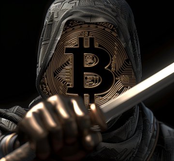 A hooded figure with a Bitcoin "B" emblem for a face grips a sword, symbolizing a crypto trader's stealth and sharp market moves. The Bitcoin imagery aligns with the post's focus on a trader's bold prediction of a crypto and altcoin surge.