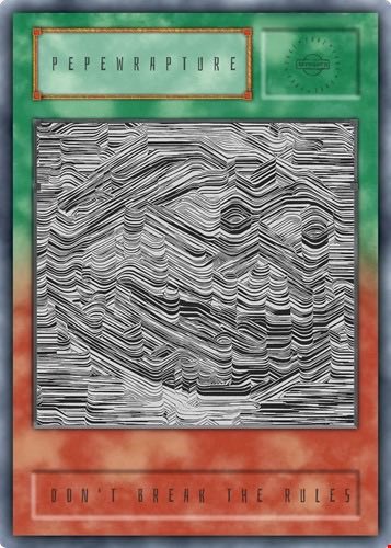 The image features a poster for an album called "Gm PEPEWRAPTURE" by a band named "@wetpotatobrain @FAKERARES_XCP". The poster has a green background with black lines, and there is text that reads "Don't break the rules", which seems to be related to the album.