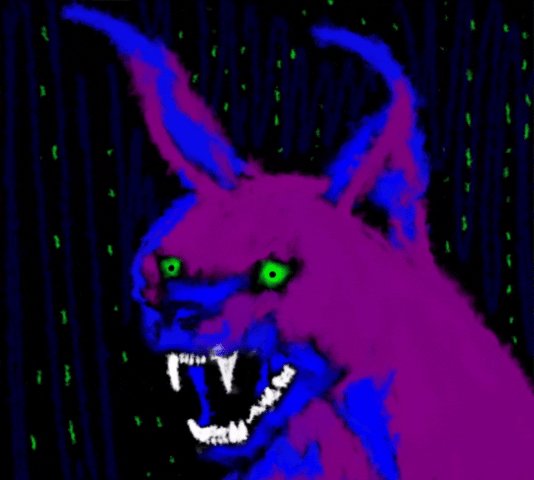 The image features an illustration of a purple cat with green eyes, depicted as having its mouth open wide and teeth showing. The cat appears to be roaring or growling, giving off an aggressive vibe. The background consists of a dark blue color that contrasts with the purple cat's fur, making it stand out even more. The caption below the image reads "GM fam. Happy #TezosTuesday Sharing a few available editions from the Untamed series".