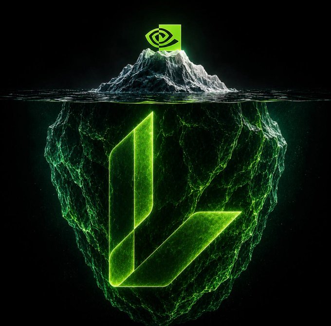 The image depicts an iceberg glowing with a green NVIDIA logo beneath the water's surface, with only a small NVIDIA emblem visible above the waterline, symbolizing the hidden, larger value beneath what appears on the surface. This visual metaphor aligns with the post's message by Loxley, illustrating that the true opportunity in tokenized equities lies in the expansive market potential (the submerged NVIDIA logo) rather than just the visible stock itself (the tip of the iceberg).