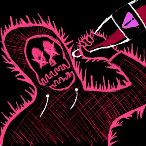 A vibrant pink illustration of a hooded skull-faced figure being struck by an arrow, evoking the edgy aesthetic of the Rektguy NFT collection (#4574), which recently traded for 0.163 WETH between addresses 0xed3b...4be5 and 0xc510...f289 on OpenSea.