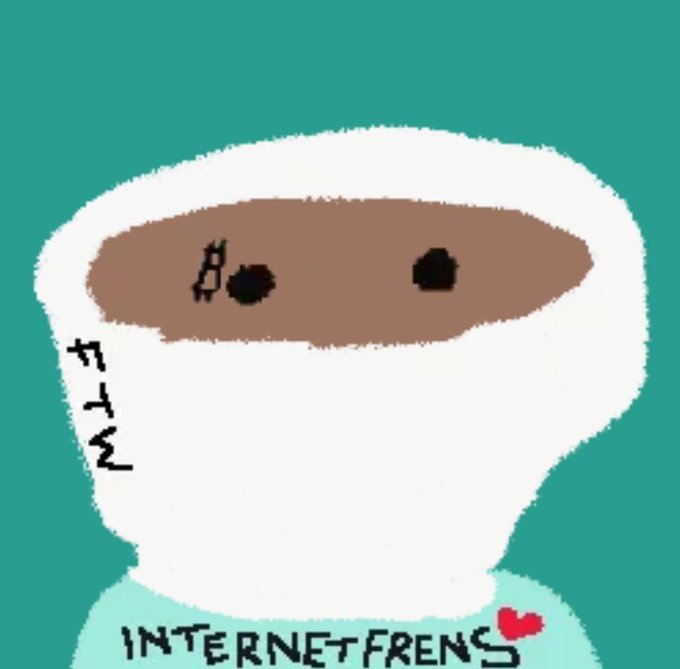 A crudely drawn cartoon character wearing a hoodie with the text 'INTERNET FRENS' and a small heart, featuring Japanese-style katakana symbols on the side.