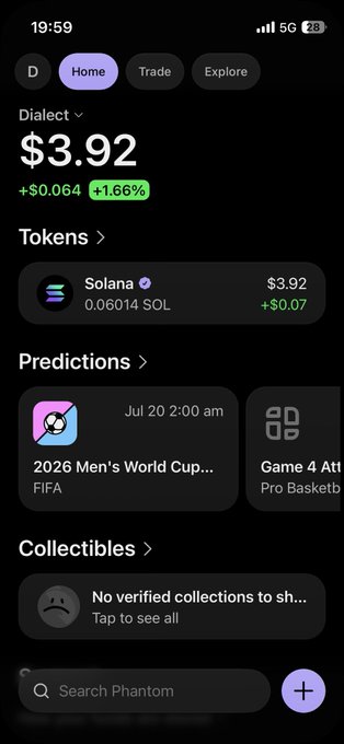 The image shows an iPhone screen displaying information about a wallet app called Solana. The app has a purple header with white text, indicating its name and features. It also includes a list of features such as "Home", "Dialect", "Tokens", "Tokens", "Pricing", "Predictions", "Game 4A", "Collectibles", and "Search Phantom". The post suggests that the app is user-friendly and easy to use, making it accessible for everyone.
