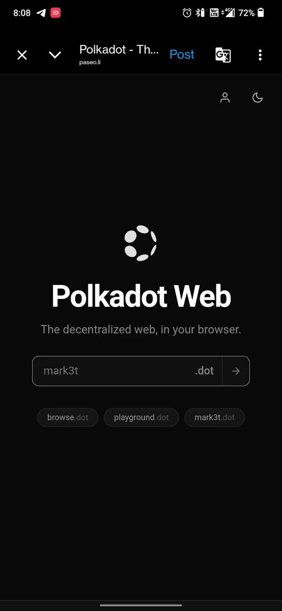 The image shows a cellphone screen displaying an interface with information related to a specific website called "Polkadot Web". On this site, there are posts about different topics such as "Minecraft", "#chainBackend", "@Web3summit", and more. The content focuses on websites like playground.paseo.li/. There is also an option for sharing these sites on social media platforms or other forums. In the image's captions, one can understand that this website serves as a platform to share interesting posts about various online activities and topics.