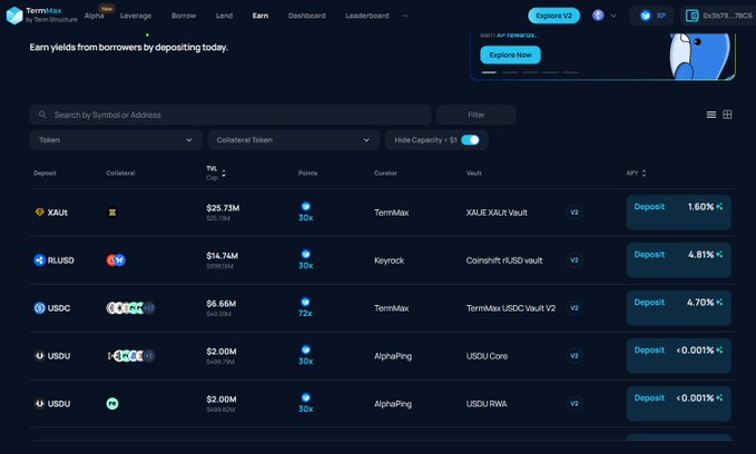 The image shows a computer screen displaying a website that offers information about fixed-rate yields, specifically for Ethereum and Bitcoin. The website provides details of various fixed-rate yield options available for trading. It also features a search bar where users can enter their desired investment criteria or cryptocurrency pair to find the best matches. The post suggests that there is a significant amount of capital sitting idle in the market due to a lack of suitable borrowers, and it offers solutions by streaming fixed-rate yields through platforms like morpho and aave integration.