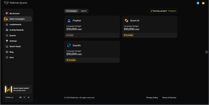 The image shows a computer screen displaying a webpage with a black background, white text, and various icons. The main focus of the image is an advertisement for a product or service, which appears to be related to the quote "Happy day CT Start the week with energy with @wallchain Perhaps very few people have noticed these events @guardis_io Everything is coming back @aixbt_agent".