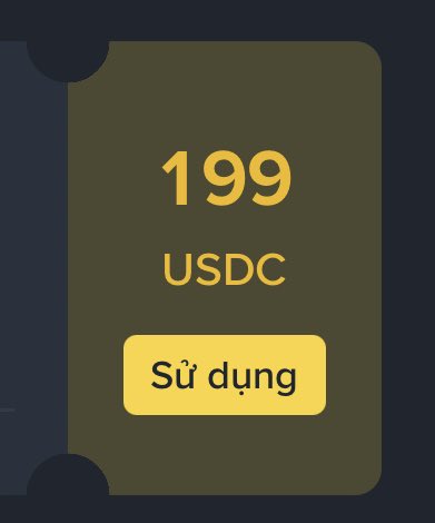 A digital wallet screen showing a balance of 199 USDC with a "Sử dụng" (Use) button in Vietnamese.