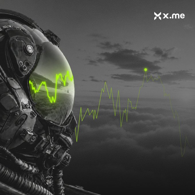 An astronaut in a space helmet with a green heartbeat line across a dark sky, branded with 'x.me' in the top right.