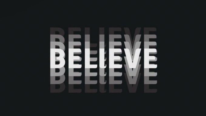 The word "BELIEVE" is repeated multiple times in layered, semi-transparent white and gray typography against a black background, with the text appearing in various opacities to create a stacked visual effect. The motivational message of repeated "BELIEVE" text aligns with the bullish sentiment often associated with the $SPX6900 crypto ticker, suggesting confidence in the asset's potential.