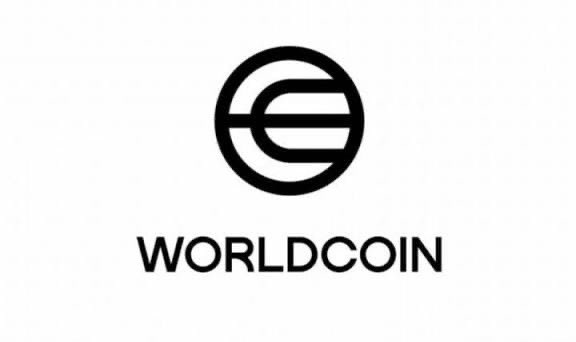 The image features a logo for a company called "Worldcoin" against a white background, designed with a circle containing an e inside of it.