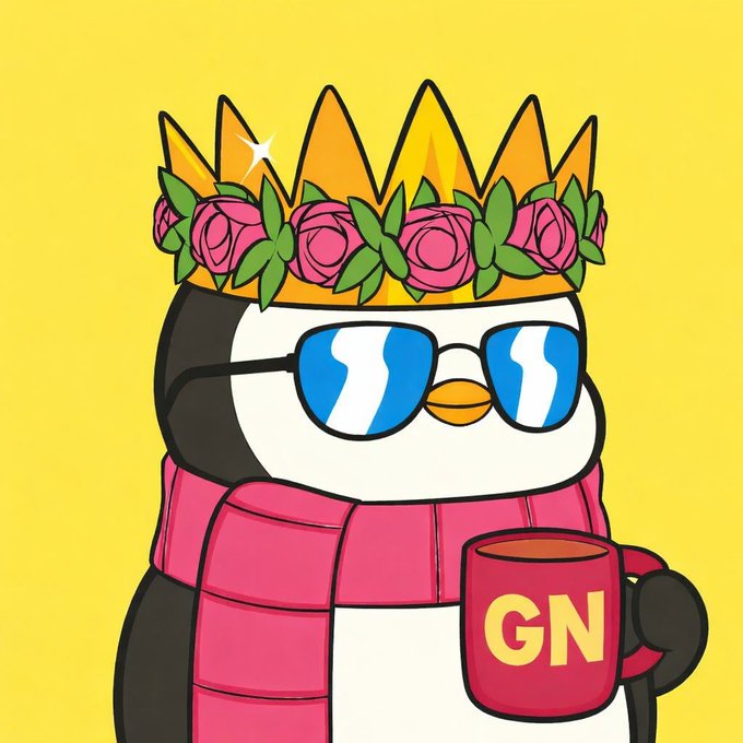 The image features a cartoon penguin wearing sunglasses, a crown, and a pink scarf with flowers on it while holding a red cup filled with coffee. The background is yellow, which contrasts with the penguin's attire and adds visual interest to the scene. The text in the image reads "GN Performance metrics mean nothing if the network crashes during a surge. Stability is the true test of a robust protocol." This message emphasizes the importance of stability and reliability in a network rather than just focusing on performance metrics.