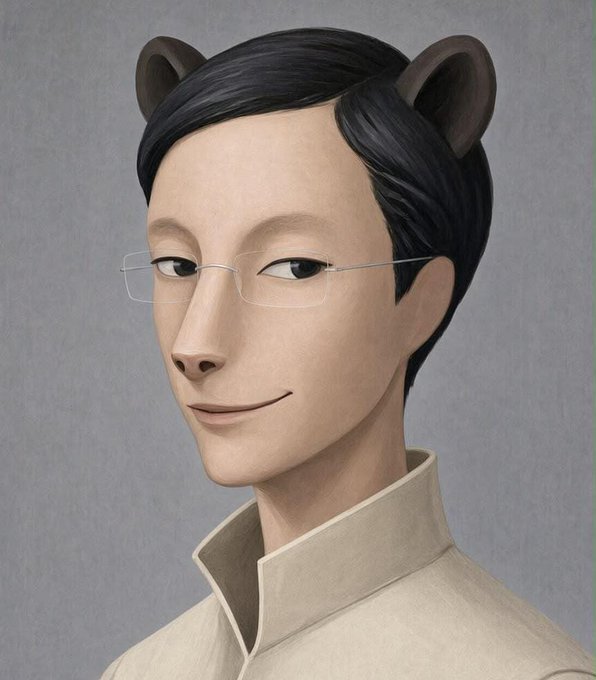 A digital avatar of a bespectacled, anthropomorphic character with black hair, bear-like ears, and a subtle smile is shown, fitting the "NERDGUYS" NFT collection promotion. The image aligns with the post's announcement of a wallet checker and mint launch for the nerd-themed community on OpenSea.