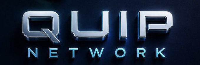 The image features a logo for Quip Network, which is an online community focused on blockchain technology. The logo consists of the word "Quip" written in silver letters against a dark blue background. The text below the logo reads, "gQuip Ct The @quipnetwork community is different from typical crypto communities because people aren't just there to talk or speculate; they actually participate in the system itself." This statement emphasizes that Quip Network is not just a platform for casual conversations but also encourages active participation and engagement with the blockchain technology.