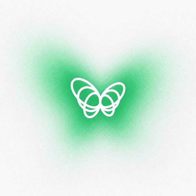 A glowing green butterfly logo sits at the center of a white background, with soft light rays emanating outward—visually representing the "butterfly effect" concept central to the $FLY token's identity as a Solana-based smart contract project.