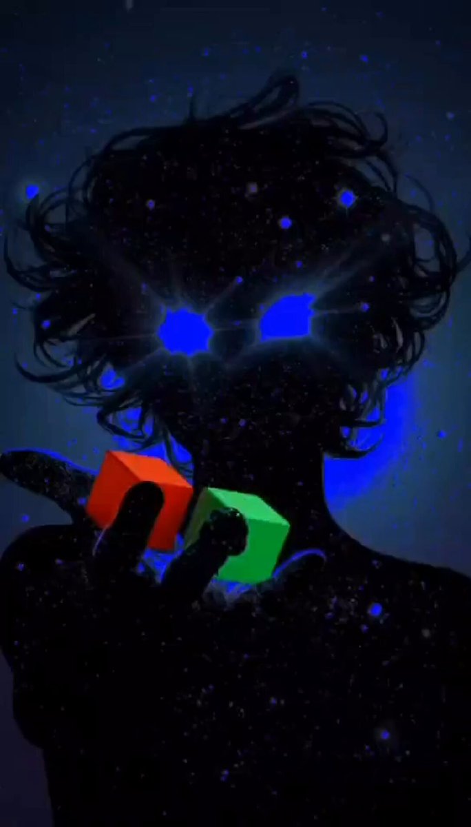The image features a silhouette of a person with long curly hair holding two blocks, one green and one red, against a dark blue background that resembles the night sky. The accompanying text talks about a "Happy Tuesday" themed wallet, which could potentially be linked back to Solana or Epileptic Stack. There are also three dots scattered throughout the image on the right side of the frame, adding to the overall visual effect.