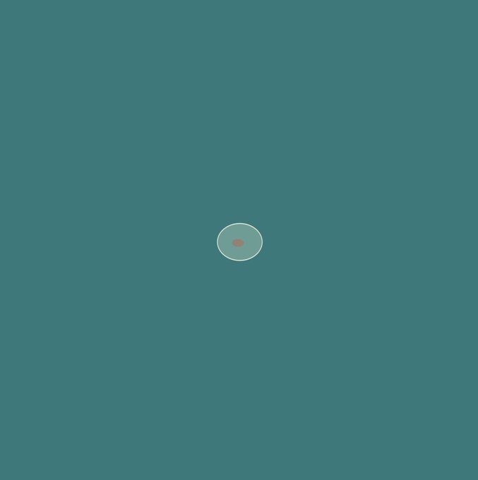A teal screen showing a small loading circle with a red dot in the center.