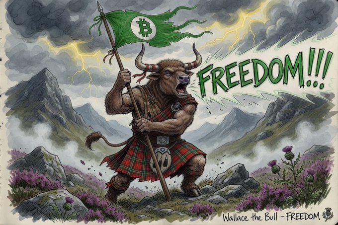 The image features a cartoon illustration of a bull holding a flag with the words "Freedom!" written above it, surrounded by mountains and clouds. The bull appears to be shouting or roaring as if it's fighting for its freedom. The text in the image is related to the concept of financial freedom, suggesting that the bull represents an individual who is fighting against financial constraints and seeking to achieve financial independence.
