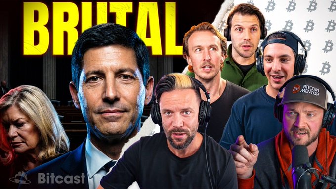 A YouTube thumbnail featuring the word 'BRUTAL' in large yellow letters, with the face of a man in a suit alongside several other people including some wearing headsets, with a 'Bitcast' logo in the corner.