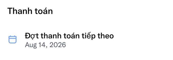 A Vietnamese payment screen showing 'Thank toán' with the next payment scheduled for Aug 14, 2026.
