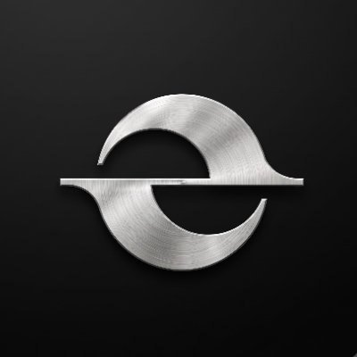 A minimalist silver circular logo with a horizontal line through it, displayed on a black background.
