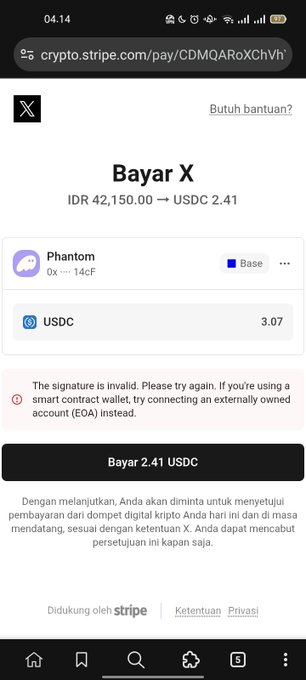 idsbayar x is a cryptocurrency exchange, with the user's account balance of 2.7 USDC and a transaction history of 1 transaction at 42.0 USDC.