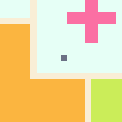 The image features a colorful background with small squares filled in a variety of colors, including shades of orange, yellow, green, pink, blue, and white. The image also contains text that reads "Arctic Plot" and "Post". A small cross is placed within this colorful scene, adding a touch of detail to the overall composition.