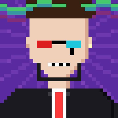 The image features a man wearing glasses and a suit with a tie, giving him a professional appearance. The background of the image is purple, which complements the man's attire. There are also some text elements present in the image, including "I just built my punk in the builder 1000 always-looping pixel punks on Ethereum. WL is open ↓". This suggests that the man has been working on a digital project or game and has recently completed it. The post seems to be related to the man's work as a digital artist, possibly discussing his latest creation or sharing tips for others in the same field.