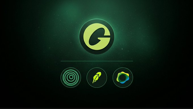 A green-themed digital graphic featuring a large 'G' logo in a circle with three smaller icons below it (a target, a feather, and a hexagonal symbol).