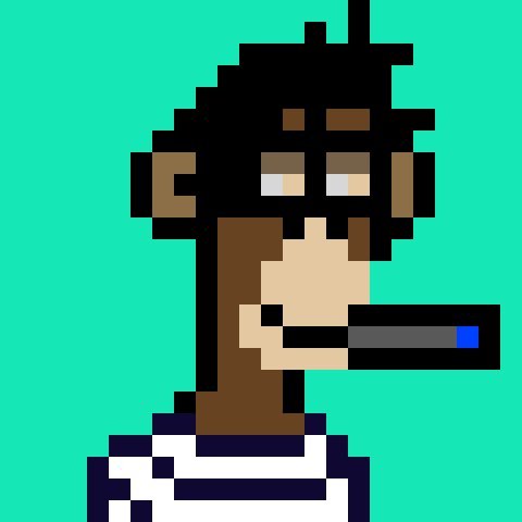 Pixel art portrait of a dark-skinned character with short black hair, gray eyes, wearing a purple and white shirt, holding a smartphone against a solid teal background.