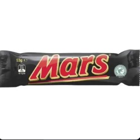 A Mars chocolate bar wrapper with the brand's red and yellow logo on a black background.