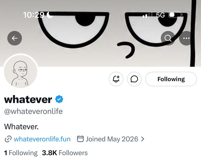 The image features a Twitter post with a humorous cartoon face, which has been reposted by someone named @WhateverOnLife. The post includes a caption that reads "Another 10k collection @ whateveronlife I have 50 GTD spots Will Drop Google Form by 11:00am UTC Be as fast as you can... i will add bot preventive measures Be There!" The post also mentions the hashtag #whatever on Twitter, which is likely related to the cartoon face.