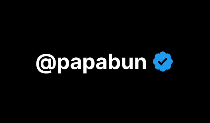 A black background featuring the text "@papabun" in white, accompanied by a blue Twitter verification checkmark icon.
