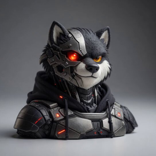 The image features a futuristic statue of a robot dog with glowing red eyes and a hood, standing against a gray background. The robot dog appears to be wearing a black suit that has glowing lights on it, giving it an advanced and futuristic appearance. The caption above the image reads "The Future of Manyu is Calling - Are You Ready?" which suggests that the robot dog represents a new era in technology or innovation, possibly related to the NFTs industry.