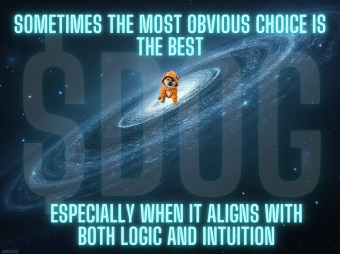 A motivational graphic featuring a dog in an orange spacesuit floating in front of a spiral galaxy, with the word 'SPUG' in the background and text reading 'SOMETIMES THE MOST OBVIOUS CHOICE IS THE BEST' and 'ESPECIALLY WHEN IT ALIGNS WITH BOTH LOGIC AND INTUITION'.