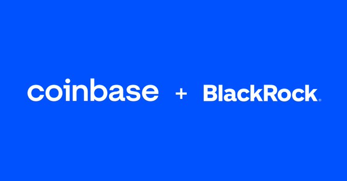 The image features a blue background with white text that reads "Coinbase + BlackRock" at the top of the frame. Below the title, there are two lines of text written in white, which read "BlackRock just moved 1,978 $BTC and 14,244 $ETH to Coinbase People will instantly call it selling Maybe it is Maybe its just custody, ETF flows, or wallet management Either way, when BlackRock moves size like this, the whole market pays attention". The image seems to be related to cryptocurrency news or events.